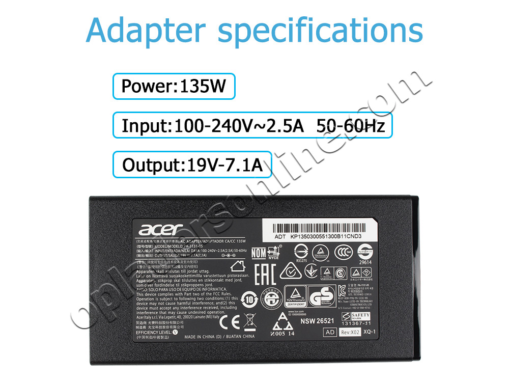 135W Acer Aspire 5 A517-51GP-57J0 Adapter Voeding Oplader