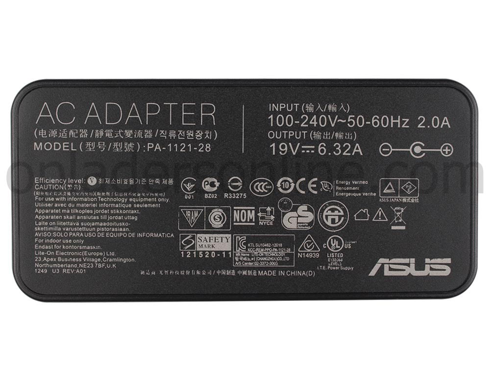 120W Asus FX505GD-BQ031T Adapter Voeding Oplader + Koord