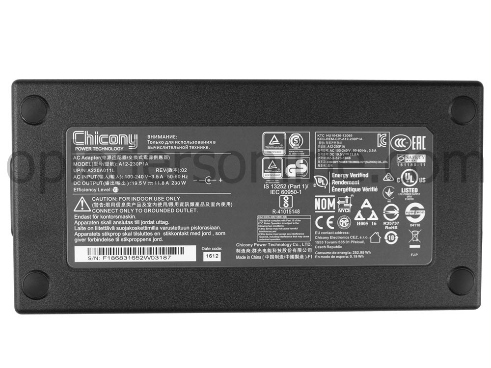 Origineel 230W MSI Chicony A17-230P1B A230A038P Adapter Voeding Oplader