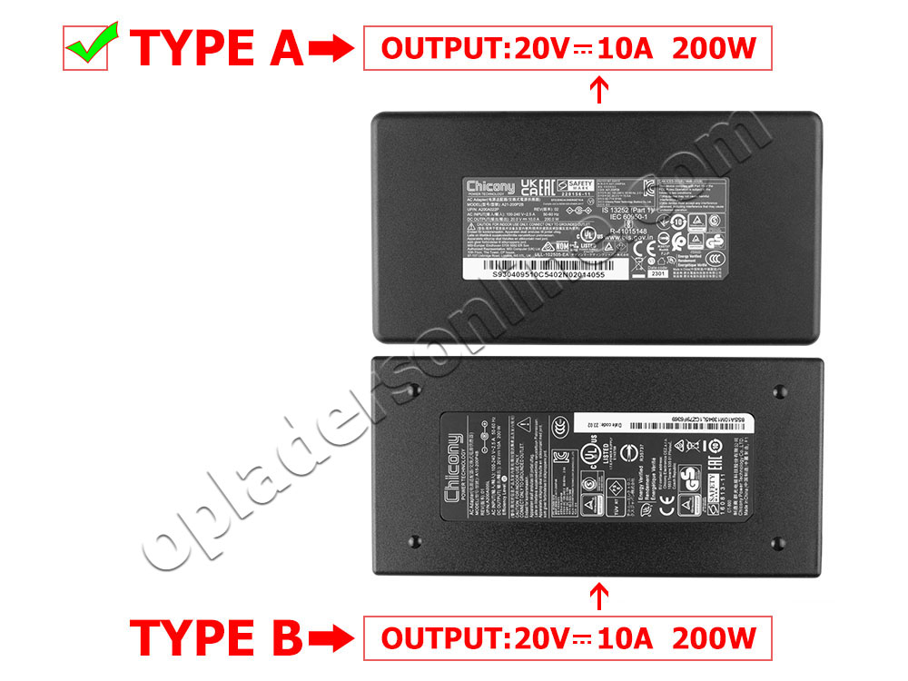 Origineel 200W MSI S93-0409511-C54 Adapter Voeding Oplader + Koord