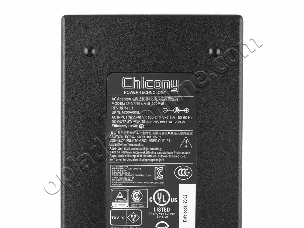 Origineel 200W MSI Chicony A200A022P Adapter Voeding Oplader + Koord