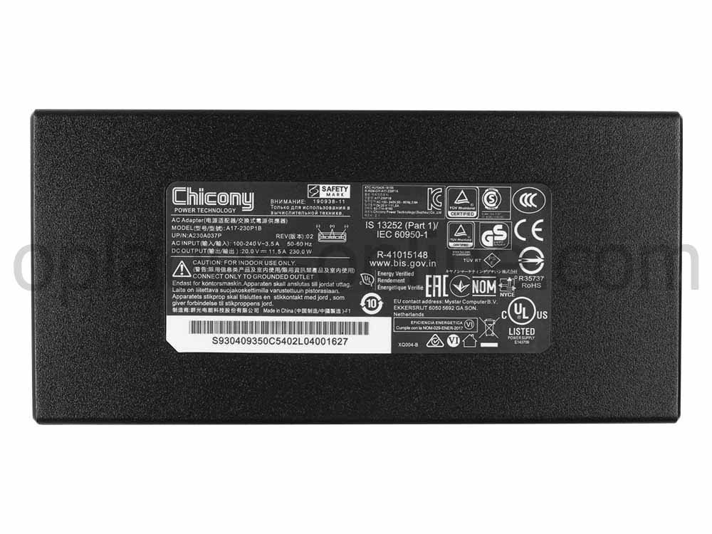 Origineel 230W MSI Chicony A230A041P Adapter Voeding Oplader + Koord