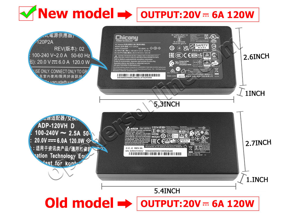 Origineel 120W MSI S930403480D04 Adapter Voeding Oplader + Koord