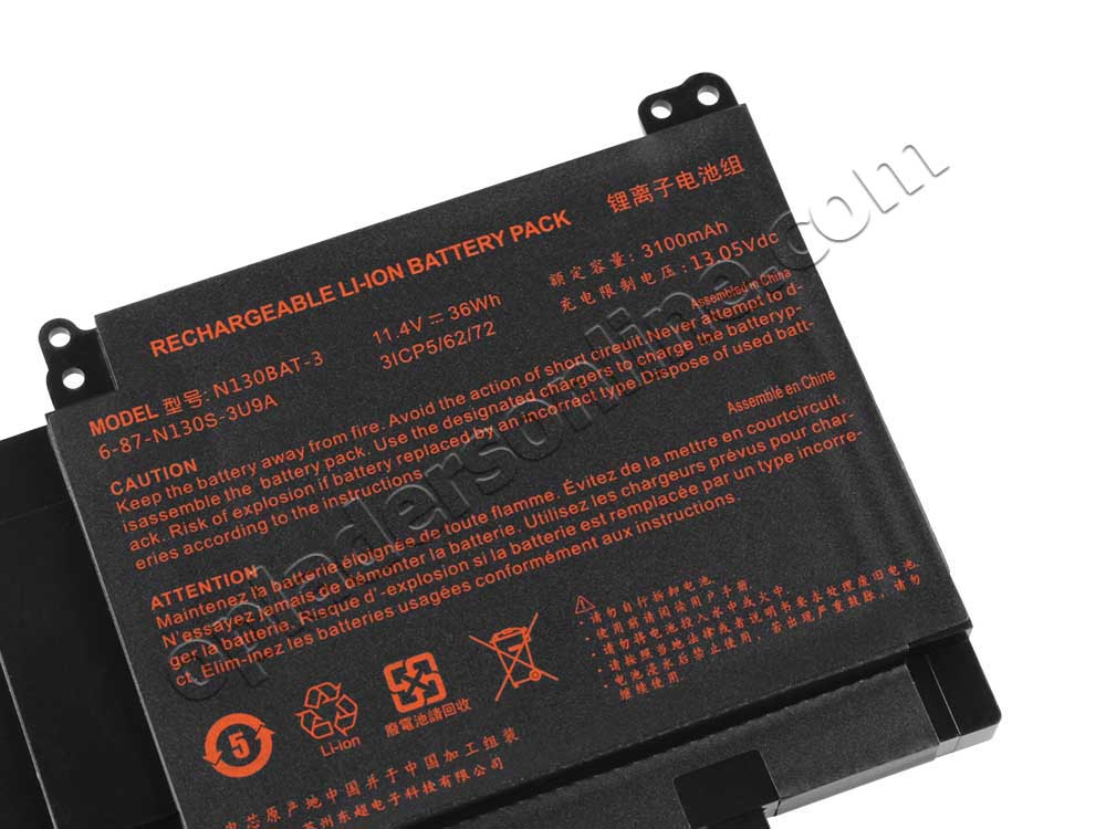 3100mAh 36Wh 3 Cellen Clevo 6-87-N130S-3U9A Accu Batterij