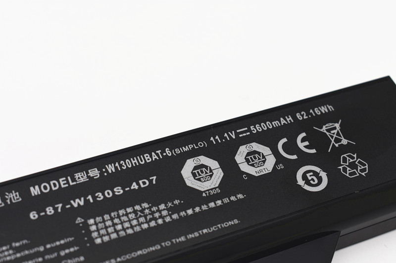 5600mAh 62.16Wh 6-Cellen Clevo 6-87-W130S-4D73 Accu Batterij