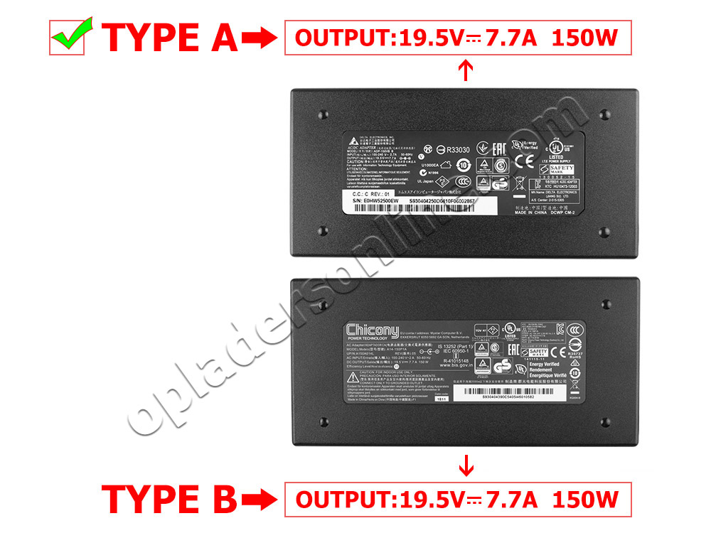 150W Clevo P641RF P955EP6 P955ER Adapter Voeding Oplader + Koord