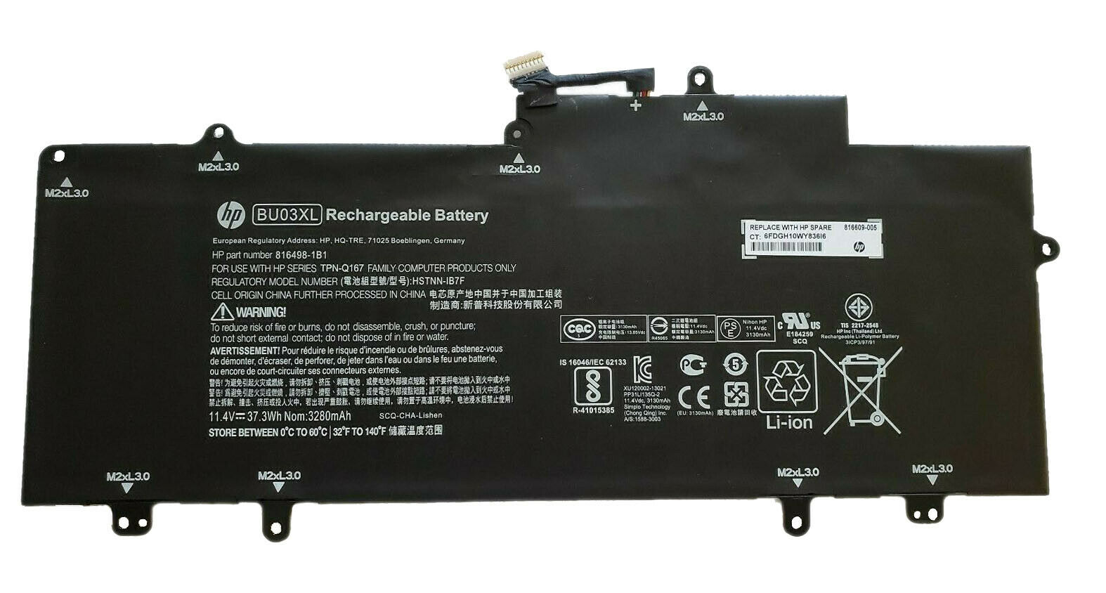 3280mAh 37.3Wh 3-Cellen HP BU03037XL BU03037XL-PL Accu Batterij