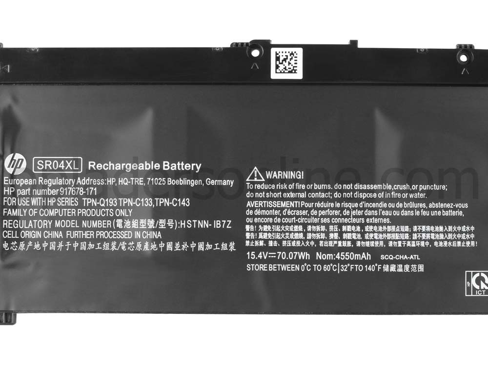 15.4V 4550mAh/70.07Wh HP SR04XL 917678-1B1 HSTNN-IB7Z Accu