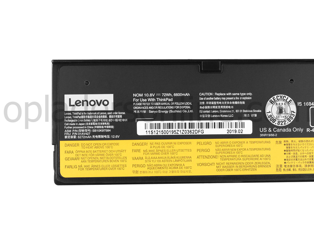 Originele 6600mAh 72Wh 6-Cellen Lenovo ThinkPad T480 20L5 Accu Batterij