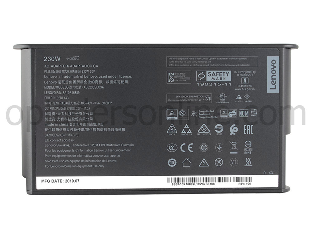 230W Lenovo ADL230NDC3A ADL230NLC3A Adapter Voeding Oplader + Koord