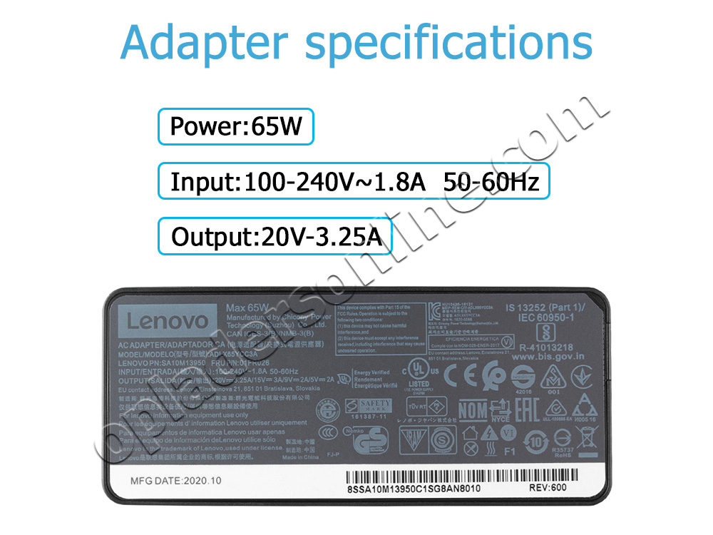 Origineel 65W Lenovo ThinkPad E585 20KV Adapter Voeding Oplader + USB-C