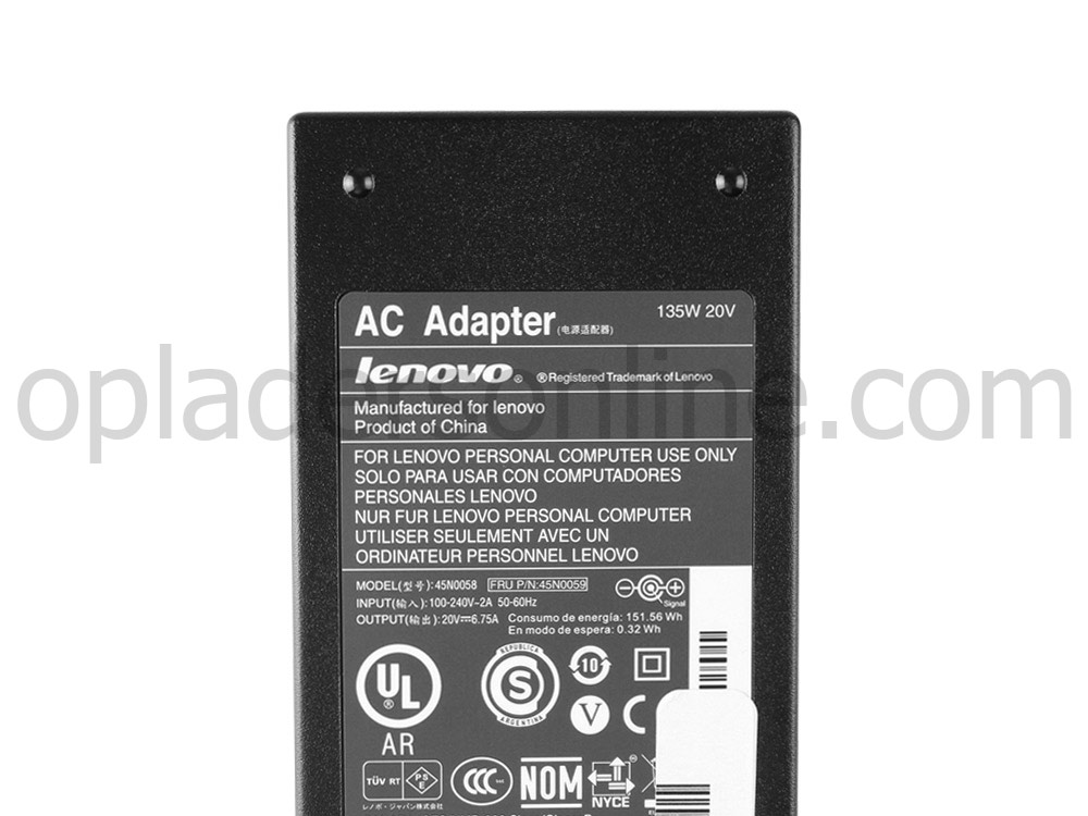 135W Lenovo 45N0055 Adapter Voeding Oplader + Koord