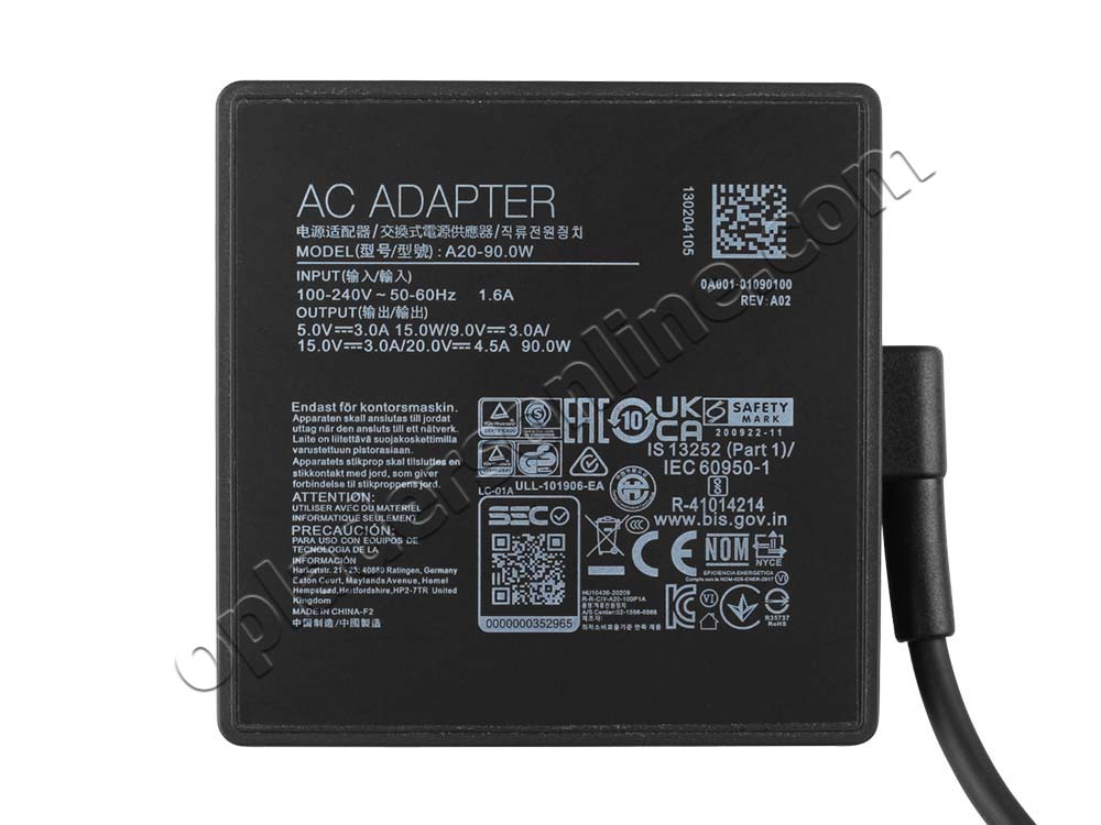 90W USB-C MSI Summit E13 Flip Evo Adapter Voeding Oplader + Koord