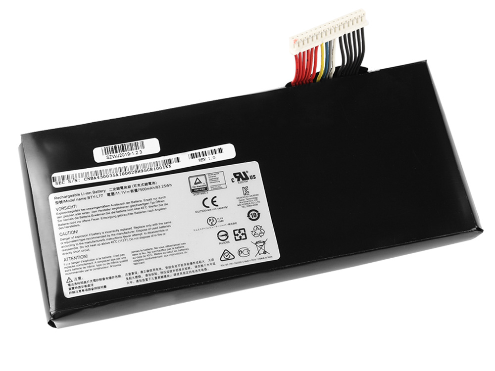 11.1V 7500mAh 83.25Wh 9-Cellen MSI BP-1781-33/2500 Accu Batterij