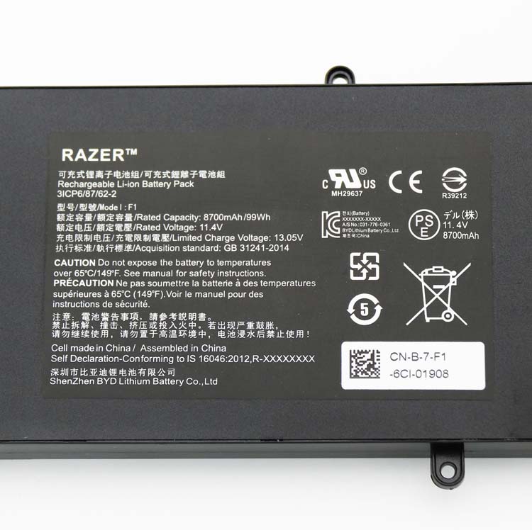 Originele 8700mAh 99Wh 6 Cellen Razer 3ICP6/87/62-2 Accu Batterij