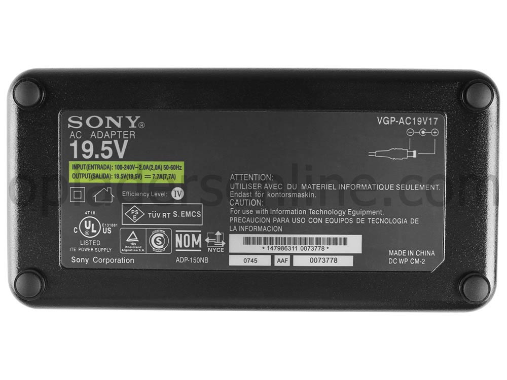 150W Sony Vaio PCG-GRT170 PCG-GRT230 PCG-GRT240G AC Adapter Oplader